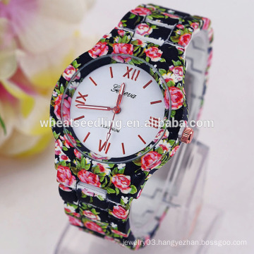 2015 latest design heavy alloy band geneva flower watch woman geneva